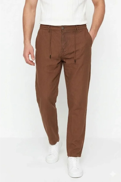 Wear Up Ανδρικό λινό παντελόνι με τσέπες, ελαστική μέση, κορδόνια και φερμουά...