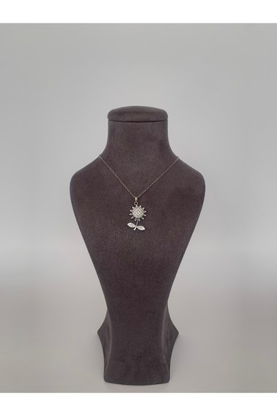 MİLYEM jewelry Sunflower Pendant with Crystal Stones and Rotating Head in Silver Color Steel