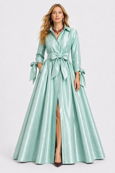 UNTIMELY Maxi Taffeta Shirt Dress with Sleeve Tie Detail