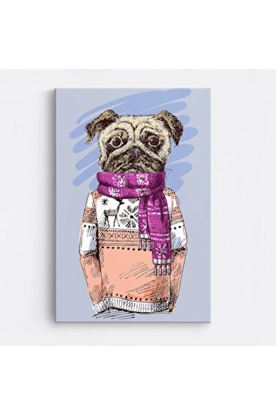 OEM Tablou pe pânză premium WOWCanvas, Pug în pulover, 100 x 150 cm