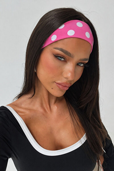 Modit Butik Pembe Renk Puantiyeli Saç Bandı Bandana