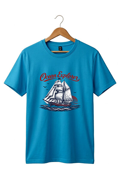 onsrawear تي شيرت أساسي من القطن بتصميم قارب شراعي عتيق للجنسين، مطبوع عليه س...