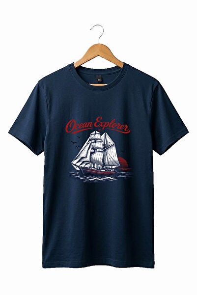 onsrawear تي شيرت أساسي من القطن بتصميم قارب شراعي عتيق للجنسين، مطبوع عليه س...