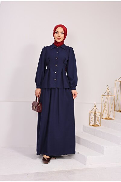 MODA 0182 KETEN KUMAŞ BELDEN OTURTMALI BALON KOLLU BOYDAN DÜĞMELİ ETEKLİ TAKI...