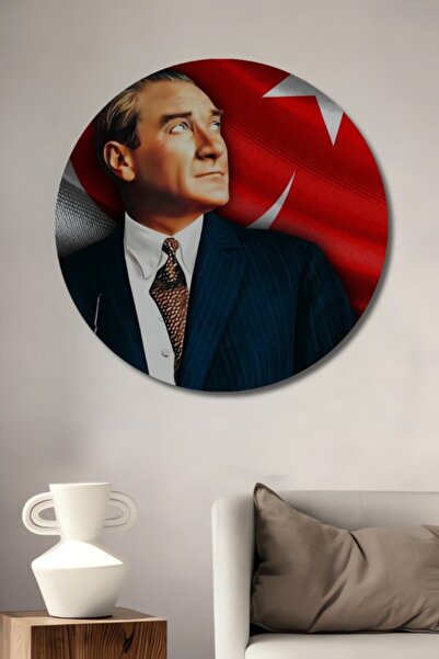 Teona Ahşap Στρογγυλός διακοσμητικός ξύλινος πίνακας με ελαιογραφία Μουσταφά ...