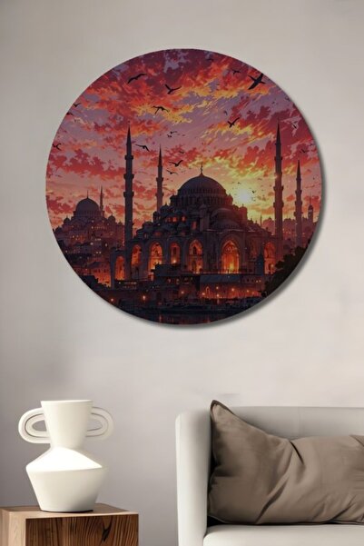 Teona Ahşap Στρογγυλό, πανέμορφο ξύλινο διακοσμητικό τραπέζι με ελαιογραφία η...