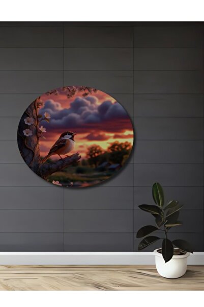 Teona Ahşap Διακοσμητικό Ξύλινο Τραπέζι με Ελαιογραφία Τοπίου με Πουλιά, Κατά...