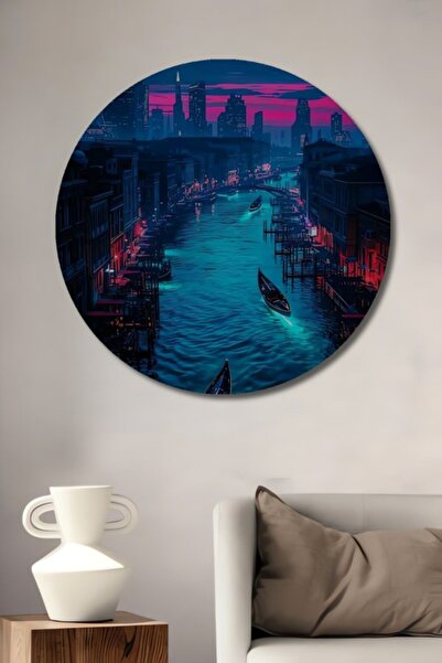 Teona Ahşap Στρογγυλό νέον έργο ζωγραφικής με ελαιογραφία με θέμα τη γόνδολα ...