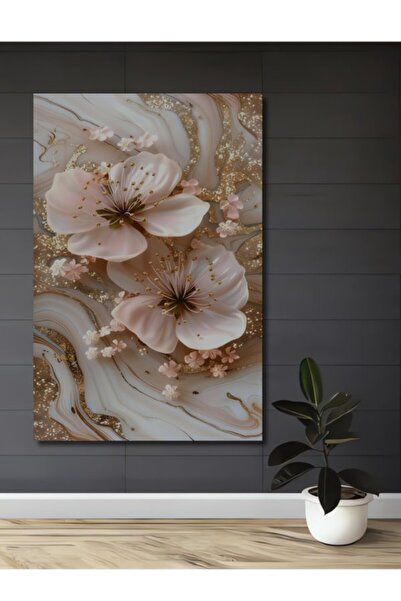 Teona Ahşap Διακοσμητικός πίνακας από ξύλο με ροζ λουλούδια και εμφάνιση ελαι...