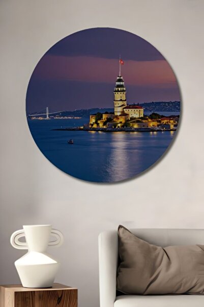 Teona Ahşap Στρογγυλό Ξύλινο Διακοσμητικό Τραπέζι με Θέα στο Πύργο της Κοριτσ...