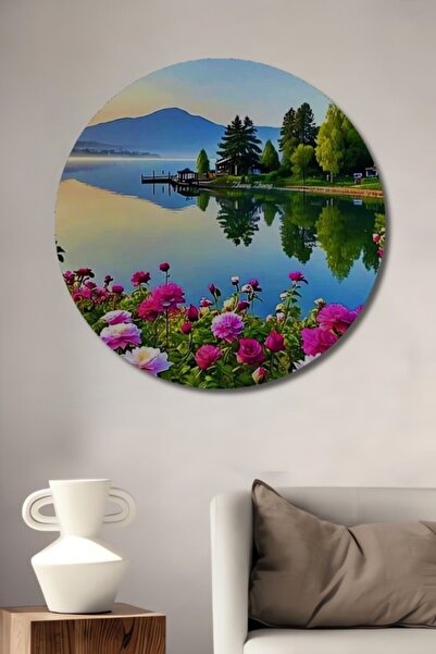 Teona Ahşap Στρογγυλό, πανέμορφο, διακοσμητικό ξύλινο τραπέζι με ελαιογραφία ...