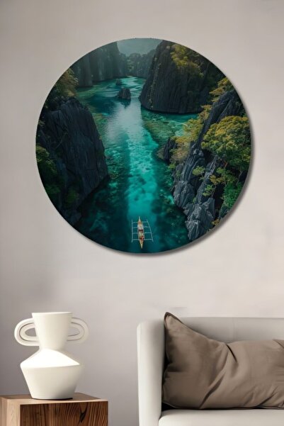 Teona Ahşap Στρογγυλό Ξύλινο Διακοσμητικό Τραπέζι Τροπικού Παραδείσου για Σπί...