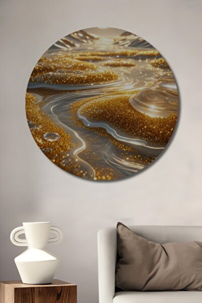 Teona Ahşap Στρογγυλό χρυσό αστραφτερό τοπίο ποταμού με ελαιογραφία, διακοσμη...