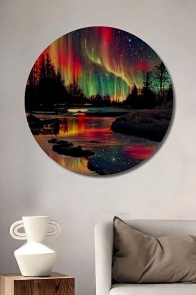 Teona Ahşap Στρογγυλό Ξύλινο Διακοσμητικό Τραπέζι με Εφέ Ακουαρέλας Μαγικών Β...