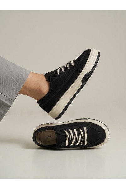 Encool Pantofi sport negri pentru femei, cu talpă groasă – Pantofi sport minimaliști, confortabili, pentru zi cu zi