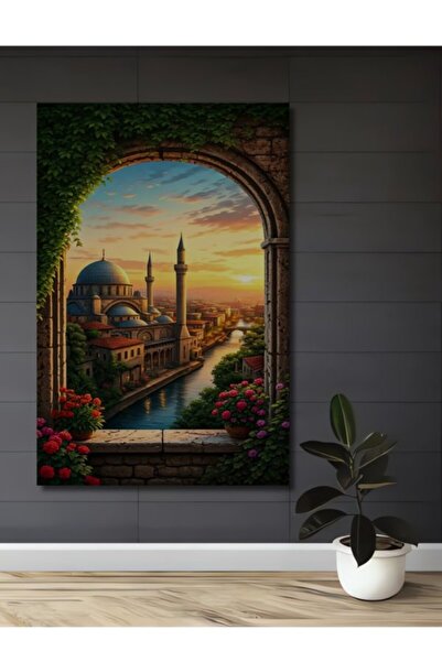 Teona Ahşap Πανέμορφο ξύλινο διακοσμητικό τραπέζι με ελαιογραφία με θέα στην ...