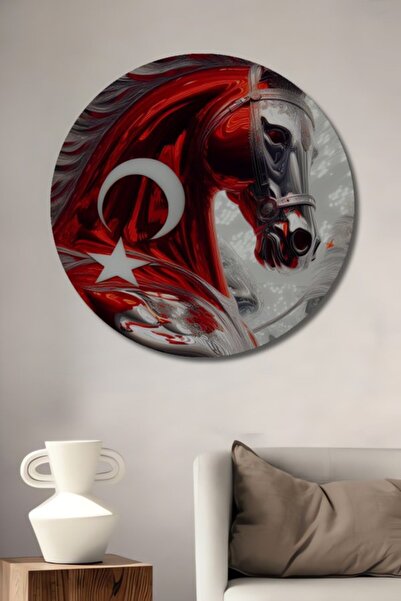 Teona Ahşap Στρογγυλό Ξύλινο Διακοσμητικό Τραπέζι με Θέμα το Άλογο, το Φεγγάρ...