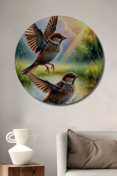 Teona Ahşap Στρογγυλό Ξύλινο Διακοσμητικό Πίνακα με Εφέ Ελαιογραφίας και Σχέδ...