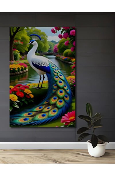 Teona Ahşap Μεγαλοπρεπής Ξύλινη Διακοσμητική Πίνακας ζωγραφικής με Παγώνια κα...