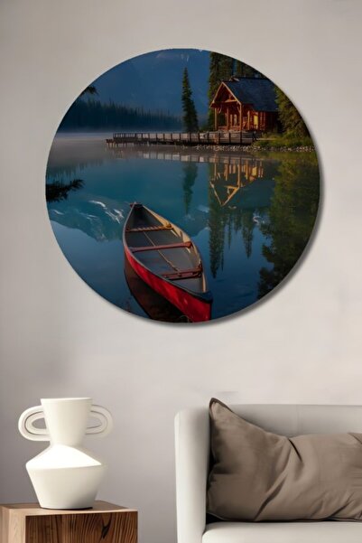 Teona Ahşap Στρογγυλό Ξύλινο Διακοσμητικό Τραπέζι με Θέμα την Παραλία της Μαγ...