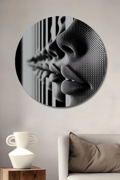 Teona Ahşap Στρογγυλό Ξύλινο Διακοσμητικό Πίνακα Τέχνης με Αφηρημένα Σχέδια Π...