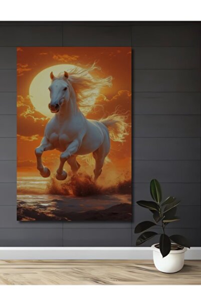 Teona Ahşap Ελαιογραφία με θέμα το Λιοντάρι και το Λευκό Άλογο, Ξύλινο Διακοσ...