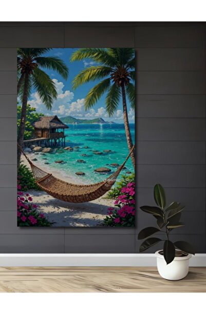 Teona Ahşap Ξύλινο διακοσμητικό τραπέζι με υδατογραφία σε στυλ Τροπικής Νήσιν...