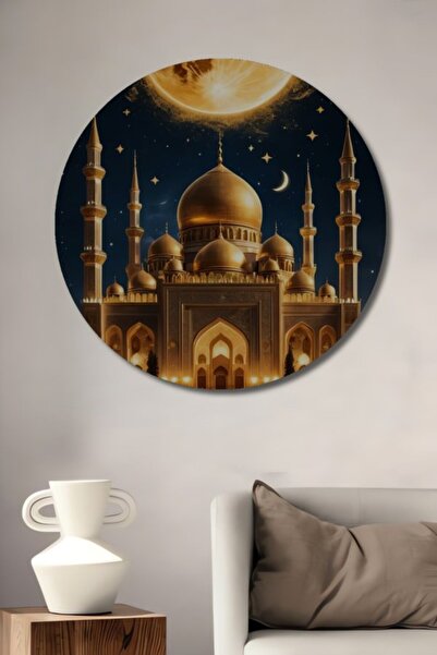 Teona Ahşap Στρογγυλό Χρυσό Ξύλινο Διακοσμητικό Τραπέζι Φεγγαρόφωτο από Γυαλί...