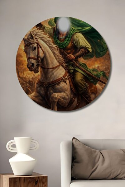 Teona Ahşap Στρογγυλό Ξύλινο Διακοσμητικό Τραπέζι Alperen Warrior Horse Water...