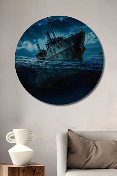 Teona Ahşap Στρογγυλό Ξύλινο Διακοσμητικό Τραπέζι με Εφέ Ελαιογραφίας Εμποτισ...