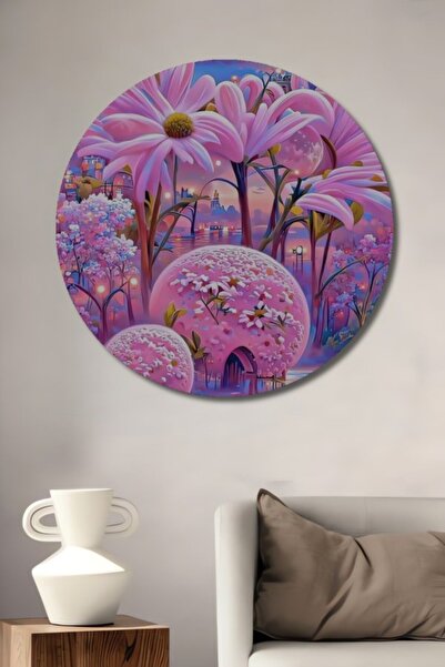 Teona Ahşap Στρογγυλό Ξύλινο Διακοσμητικό Πίνακα Ψηφιακής Τέχνης  "Χώρα των Μ...