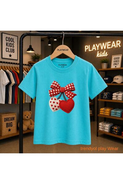 playwear Πλεκτό μπλουζάκι με στάμπα κερασιών και κορδέλα, 100% παιδικό unisex...