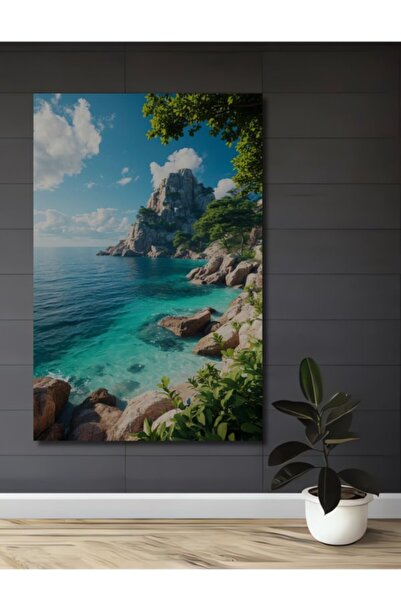 Teona Ahşap Τυρκουάζ Σκούρο Θαλασσογραφικό Ξύλινο Διακοσμητικό Τραπέζι με Ελα...