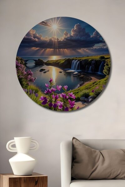 Teona Ahşap Ξύλινο διακοσμητικό τραπέζι με ελαιογραφία με σχέδιο καταρράκτη σ...