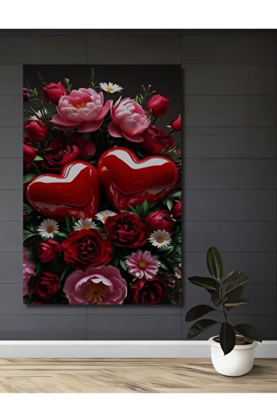 Teona Ahşap Ξύλινο Διακοσμητικό Τραπέζι με Θέμα τις Κόκκινες Καρδιές της Αγάπ...