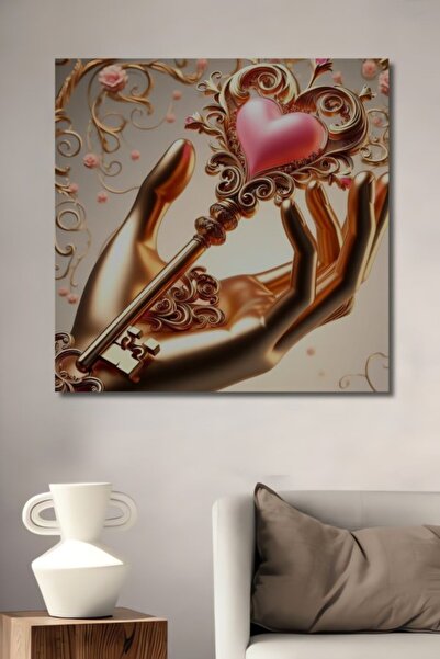 Teona Ahşap Ξύλινο διακοσμητικό τραπέζι με μοτίβο χρυσού κλειδιού καρδιάς για...