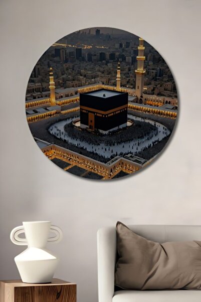 Teona Ahşap Στρογγυλό Ξύλινο Διακοσμητικό Τραπέζι Ισλαμικής Τέχνης Μέκκης Κάμ...