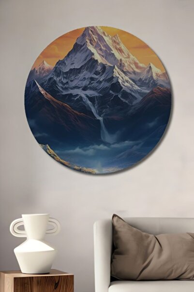 Teona Ahşap Στρογγυλό, υπέροχο ξύλινο διακοσμητικό τραπέζι με ακουαρέλα σε στ...