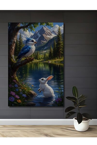 Teona Ahşap Ξύλινο Διακοσμητικό Τραπέζι με Παραμυθένιο Πουλί του Δάσους και Κ...