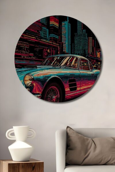 Teona Ahşap Στρογγυλό Ξύλινο Διακοσμητικό Τραπέζι με Ελαιογραφία Κλασικού Αυτ...