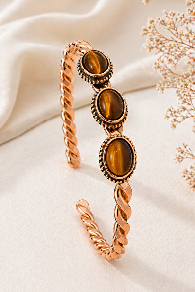 İyyaKee Three Rows of Tiger's Eye Stone Copper Bracelet for Women, Authentic ...