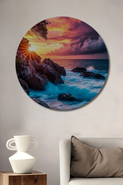 Teona Ahşap Στρογγυλό, πανέμορφο, ξύλινο διακοσμητικό τραπέζι με ελαιογραφία ...