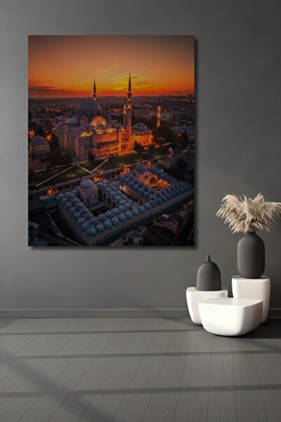 Teona Ahşap Ξύλινο διακοσμητικό τραπέζι με ελαιογραφία ηλιοβασιλέματος και εμ...