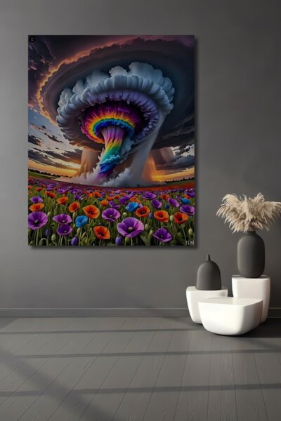 Teona Ahşap Για την Αγάπη του Ουρανού, Πολύχρωμη Ελαιογραφία Τυφώνα, Ξύλινο Δ...