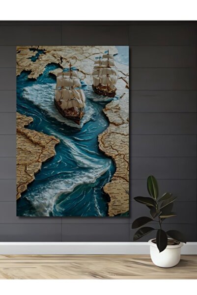 Teona Ahşap Ξύλινο Διακοσμητικό Τραπέζι με θέμα τα Ιστορικά Ιστιοφόρα Πλοία, ...