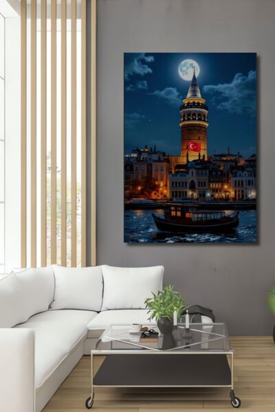 Teona Ahşap Πύργος Γαλατά, Νυχτερινό Τοπίο, Ελαιογραφία, Ξύλινο Διακοσμητικό ...