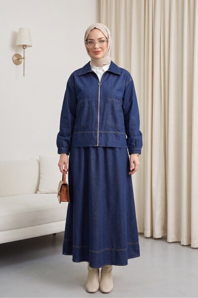 HİJABAYA Σετ τζιν με φερμουάρ μπροστά και διπλές τσέπες με φούστα