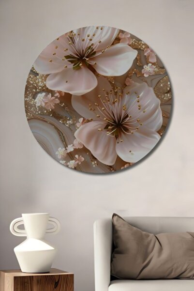 Teona Ahşap Στρογγυλό Ξύλινο Διακοσμητικό Τραπέζι με Εφέ Ελαιογραφίας με Ροζ ...