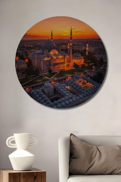 Teona Ahşap Στρογγυλό Ξύλινο Διακοσμητικό Πίνακα με Εφέ Ελαιογραφίας Ηλιοβασι...