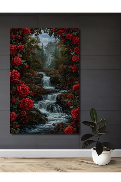 Teona Ahşap Ξύλινο διακοσμητικό τραπέζι με ελαιογραφία με θέμα τα κόκκινα τρι...